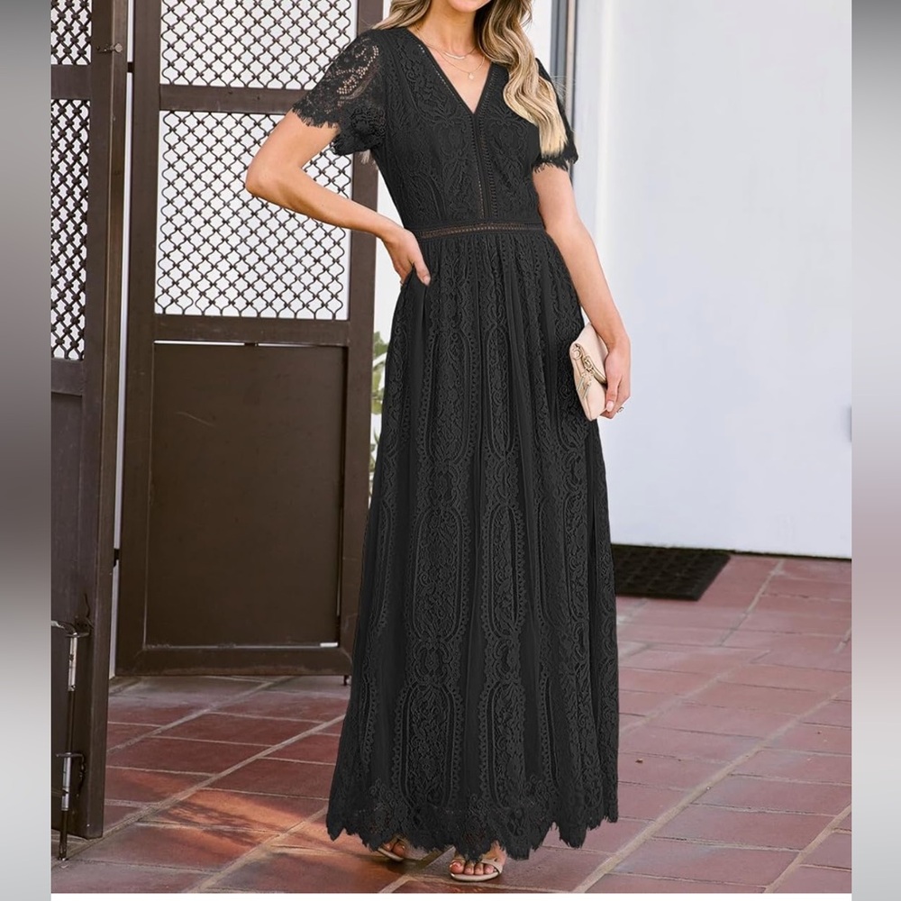 Merokeety Black Lace Maxi Dress 2XL NWT